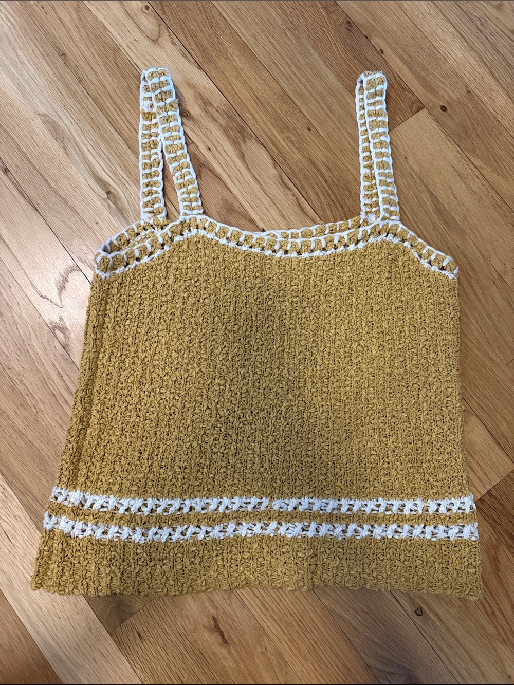 Anthropologie Mustard Crochet Cami with White Trim